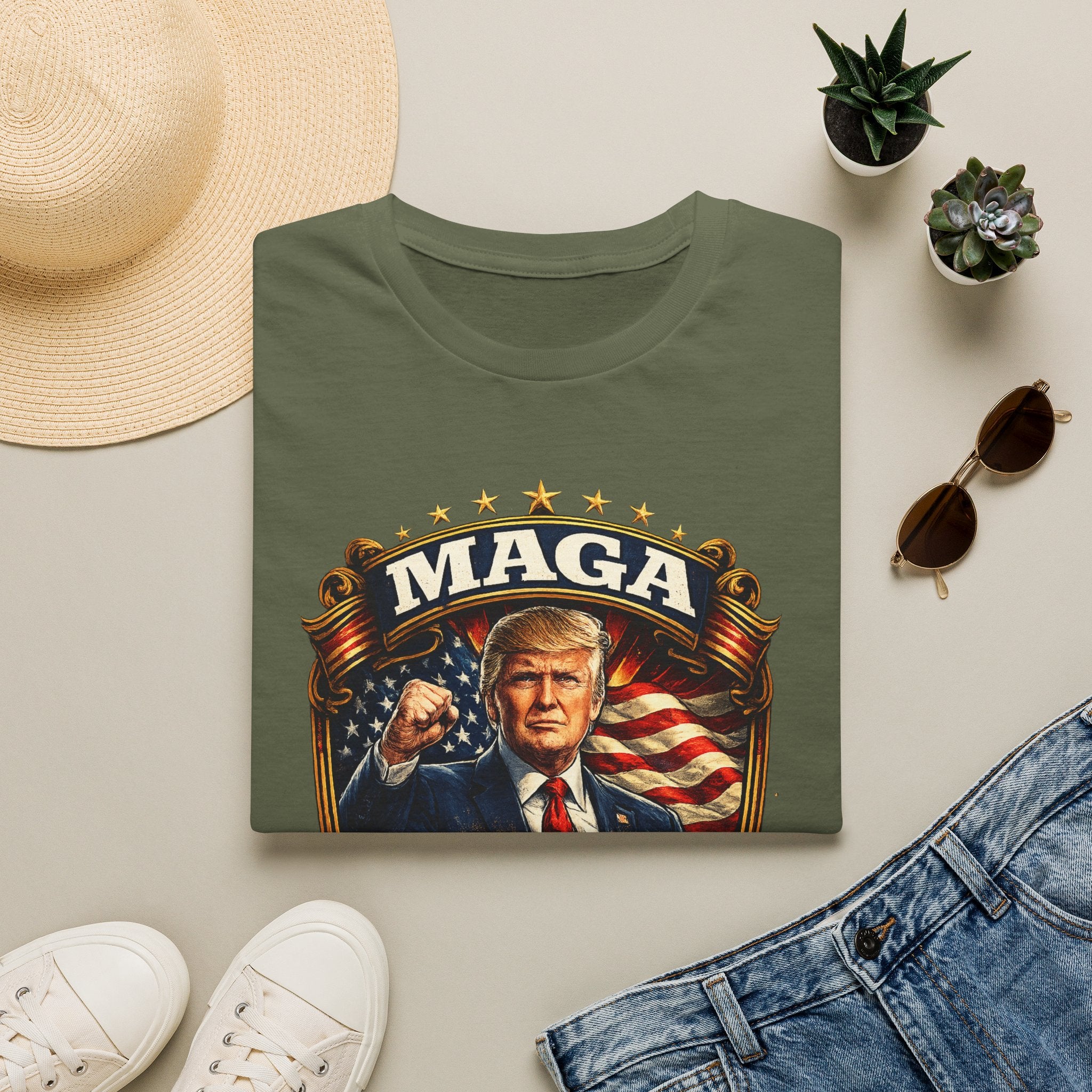 MAGA Patriotic Political T-Shirt — 'MAGA' Flag Emblem Tee